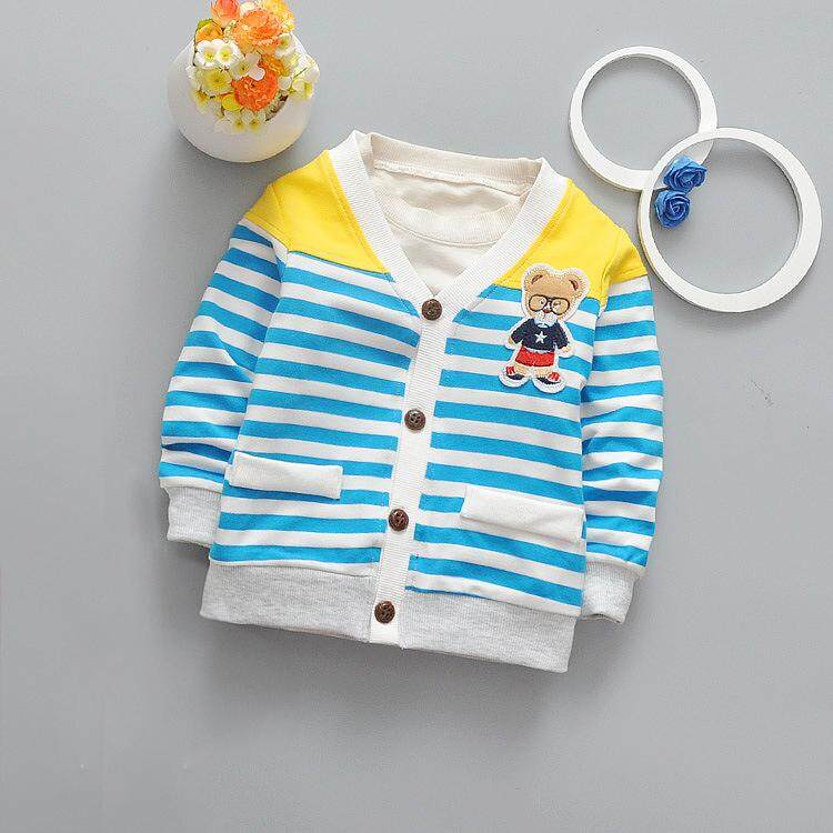 Diimuu 1pc Baby Boys Girls Clothing Striped Coat Kids Clothes Casual Tops Cotton Appliques Cartoon Bear Cardigan Coats By Diimuu