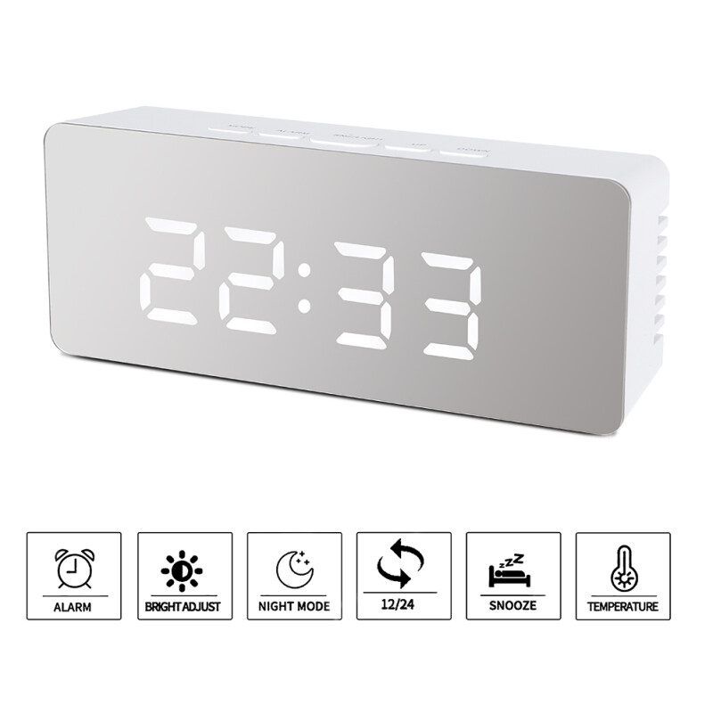 Xiaolong LED Gương Đồng Hồ Điện Tử Hình Chữ Nhật Vỏ Trắng Đèn Pha Trắng Nhiệt Kế Đồng Hồ Để Bàn Đồng Hồ Báo Thức Kỹ Thuật Số bán chạy
