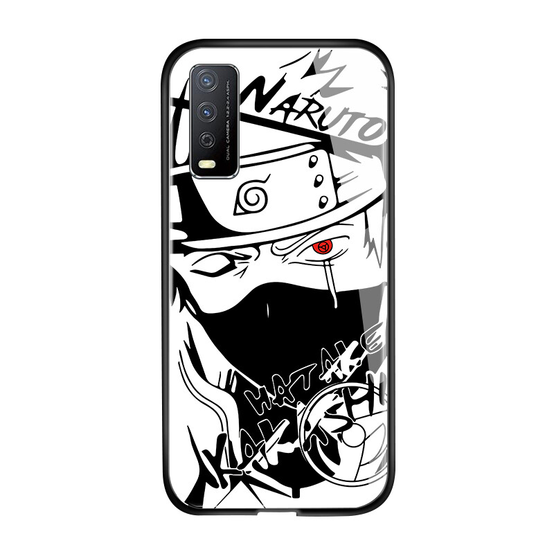UCUC Case For VIVO Y12S casing VIVOy12S Anime For Girls Women Sketch Black White Naruto Series Sasuke Kakashi Casing Soft Edge Tempered Glass Case Cover