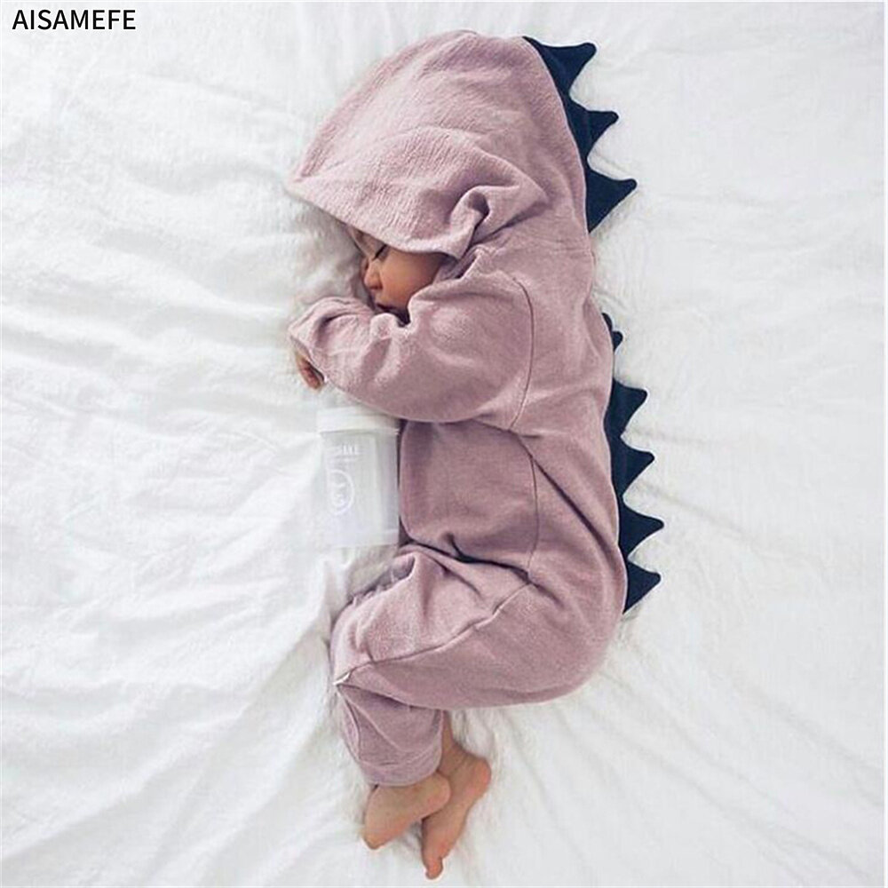 AISAMEFE 0-4Y Sơ Sinh Trẻ Em Bông Đội Mũ Trùm Đầu Romper Khủng Long Dài