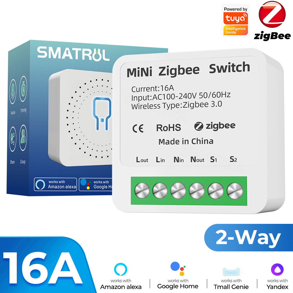 SMATRUL Tuya Zigbee mini controller light Smart Switch, support 2 Way 16A Smart life APP Remote Control Breaker for Amazon Echo/Google Home/天猫精灵 ZigBee 3.0 Gateway Hub Required 100-240V