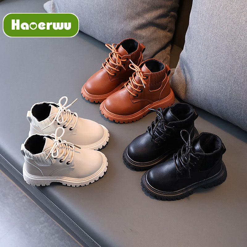 Insular Children's bright leather snow boots short boots British fashion Martin boots