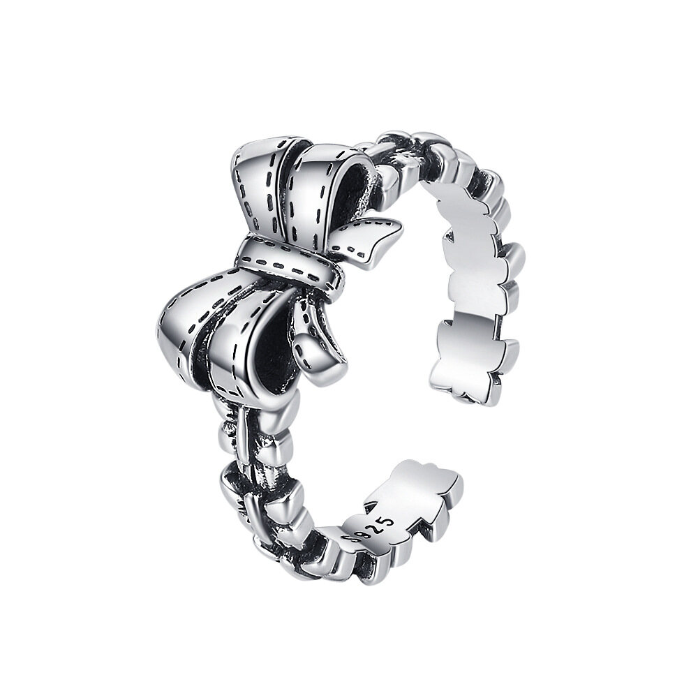 Sterling Silver Vintage Old Style Bow Shape Simple Finger Ring