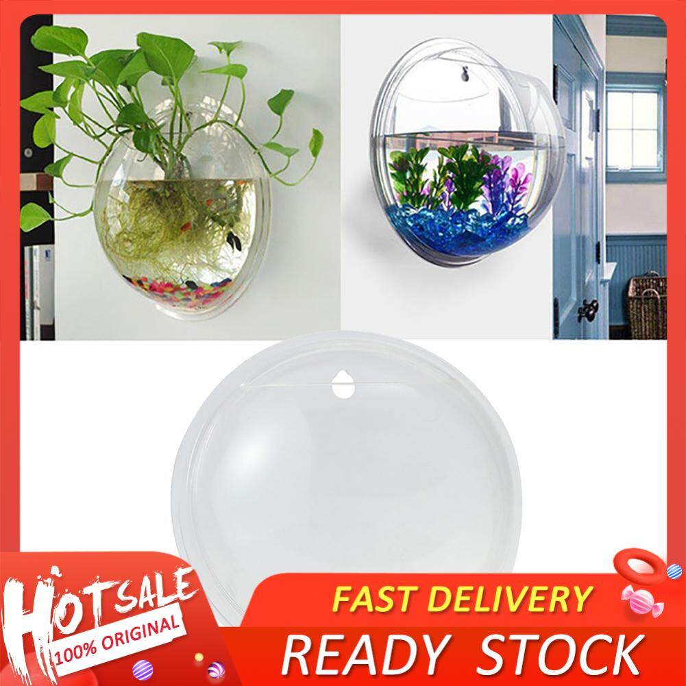 Creative Wall Mounted Clear Acrylic Round Fish Tank Flower Pot Vase Home Decor