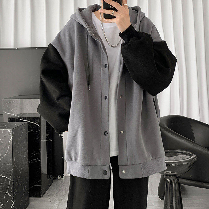 ASRV Men's Hoodie zipper jacket Cardigan Jacket Trendy stitching new loose hooded sweater