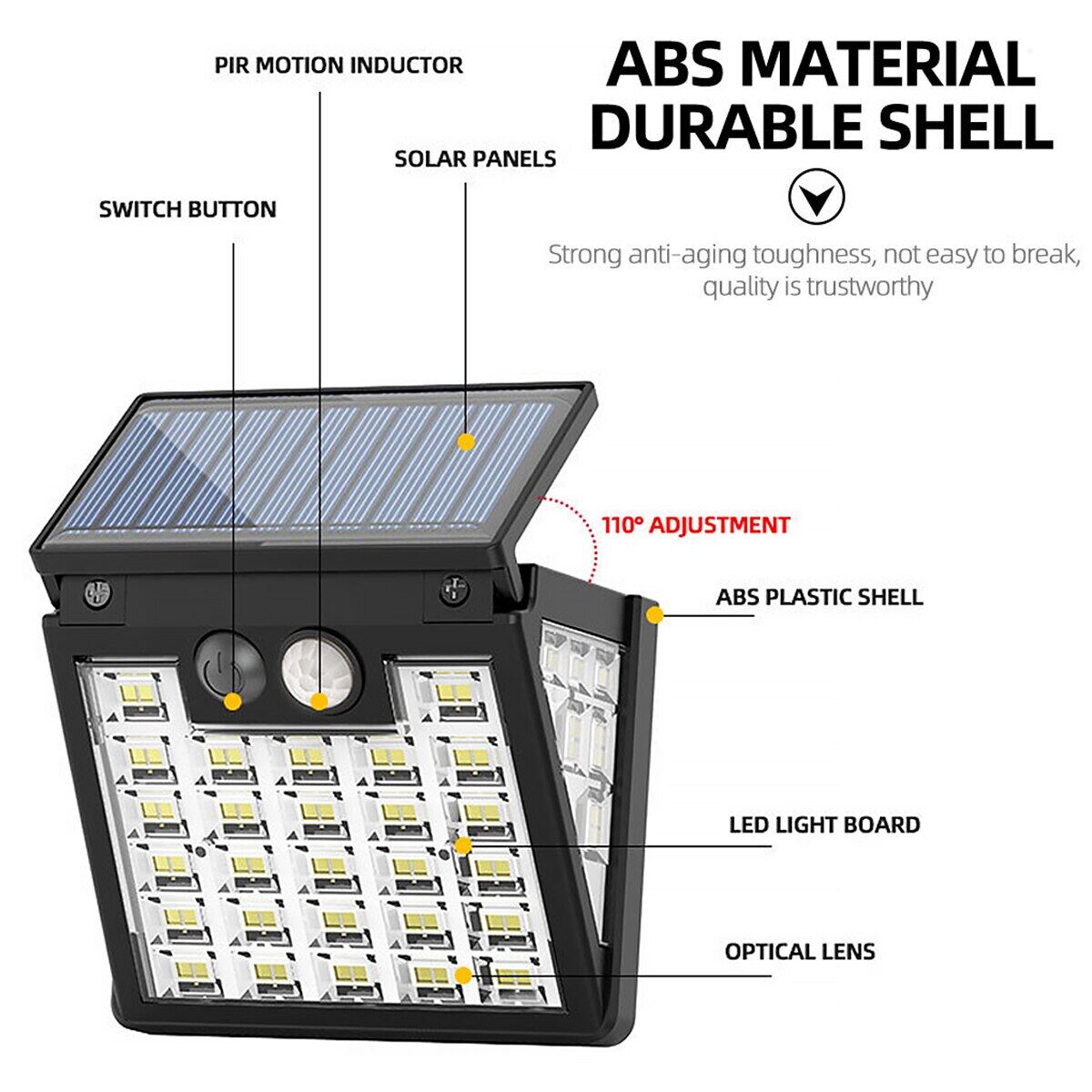Solar Light Outdoor with 72LEDs Motion Sensor Wall 3 Lighting Modes Light Solar Fence Light IP65 Waterproof Solar Patio Light