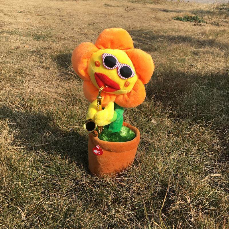 Teeker Hot Sale Electric Sunflower Stuffed Plush Doll 120 Songs USB Saxophone Dancing Singing Sunflower Toys Funny Children Toy Gift