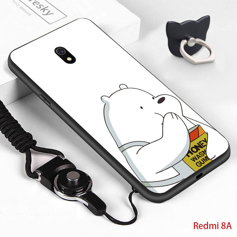 For HP Xiaomi Redmi 8A Redmi Note 13 Pro 4G Case ( Finger Ring + Lanyard ) Shockproof HandPhone Case For Girls Rubber TPU Cellphone Casing Lovely Bear Softcase Soft Edge Silicone Phone Case For Boys Cover