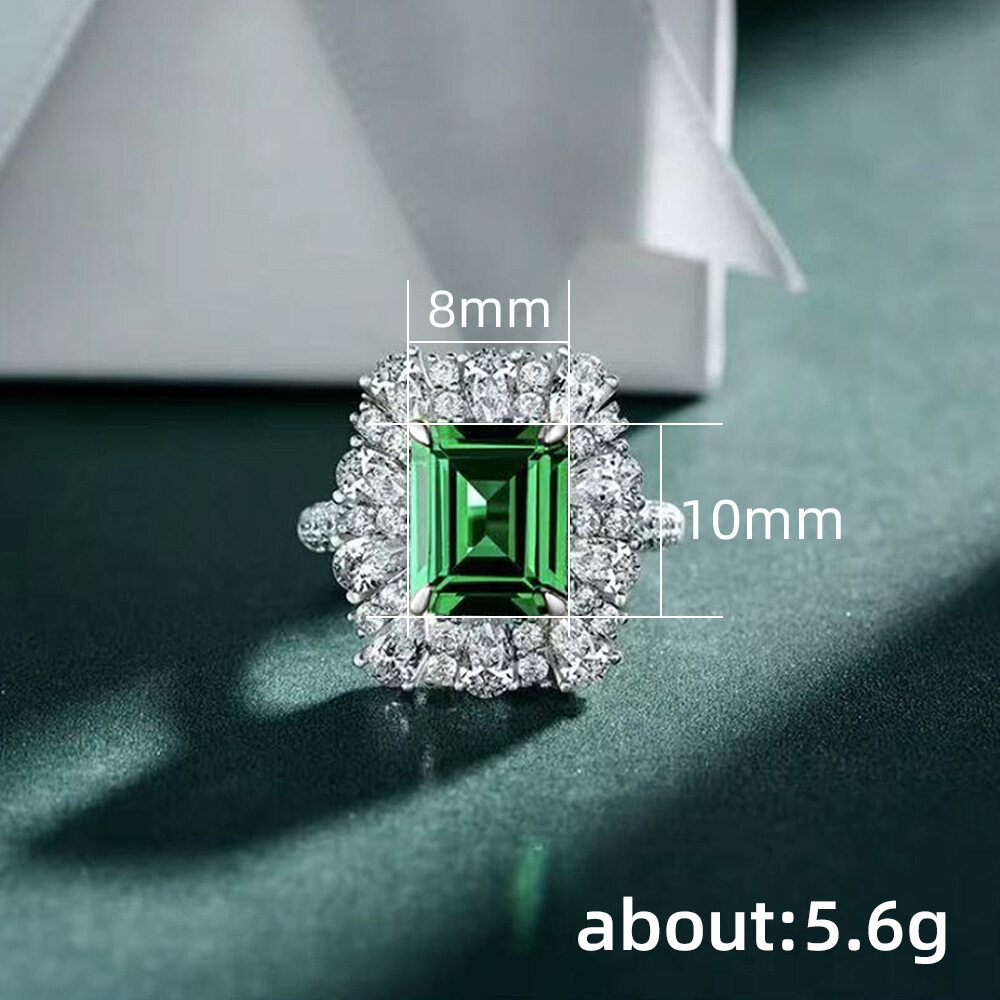 Nhẫn Ngọc Lục Bảo Kim Cương Rực Rỡ Mạ Bạch Kim Zircon Đèn Vòng Tròn Sang Trọng
