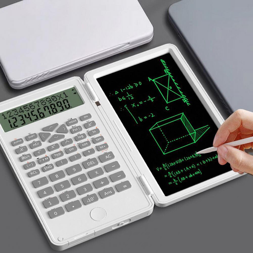 VAORLO Desktop Foldable 2 IN 1 Scientific Calculators 12 Digits LCD Display With 6.5 Inch Writing Tablet Digital Drawing Pad Graphing Support Stylus Pen Erase Button Lock For School College Office Business Researchers Students