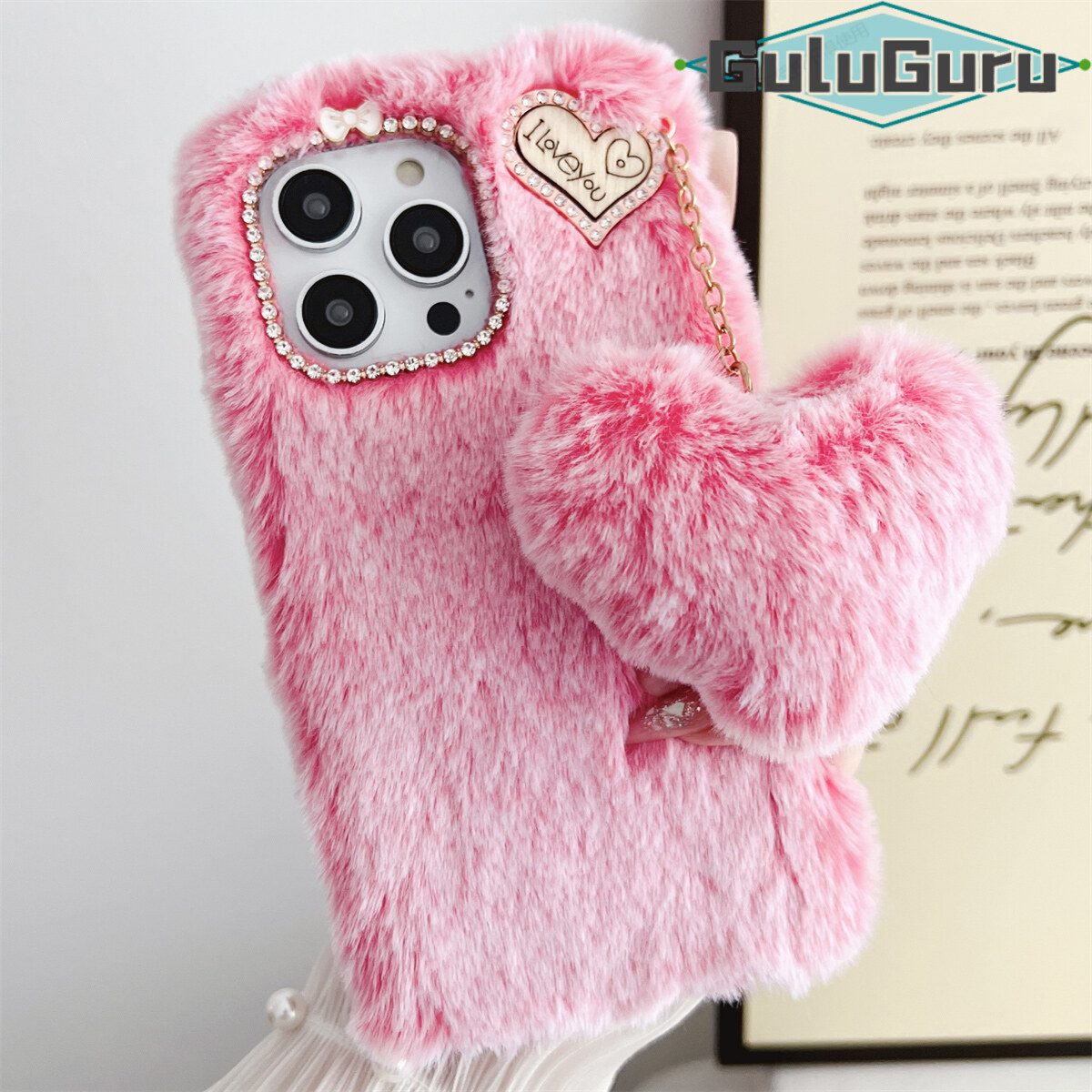 for OPPO A1 A2 A5 A7 A8 A9 A11 A12 A15 A16 A17 A18 A31 A32 A33 A36 A38 A52 A53 A54 A55 A57 A58 A59 A72 A74 A76 A77 A78 A79 A92 A93 A94 A95 A96 A98 F17 F19 Pro Furry Case with Fur Heart Ball, Pretty Cute Luxury Rhinestone Fur Fluffy Cover