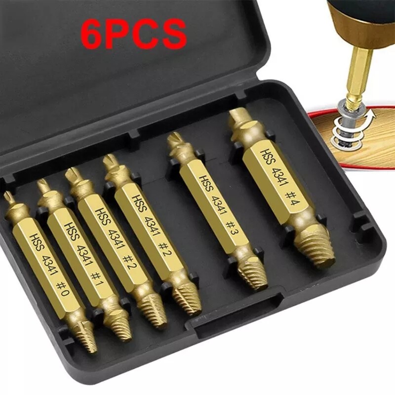 KIPRUN 6 PCS Damaged Screw Extractor Drill Bit Set Stripped Easily Take Out Broken Screw Bolt Remover Extractor Demolition Tools