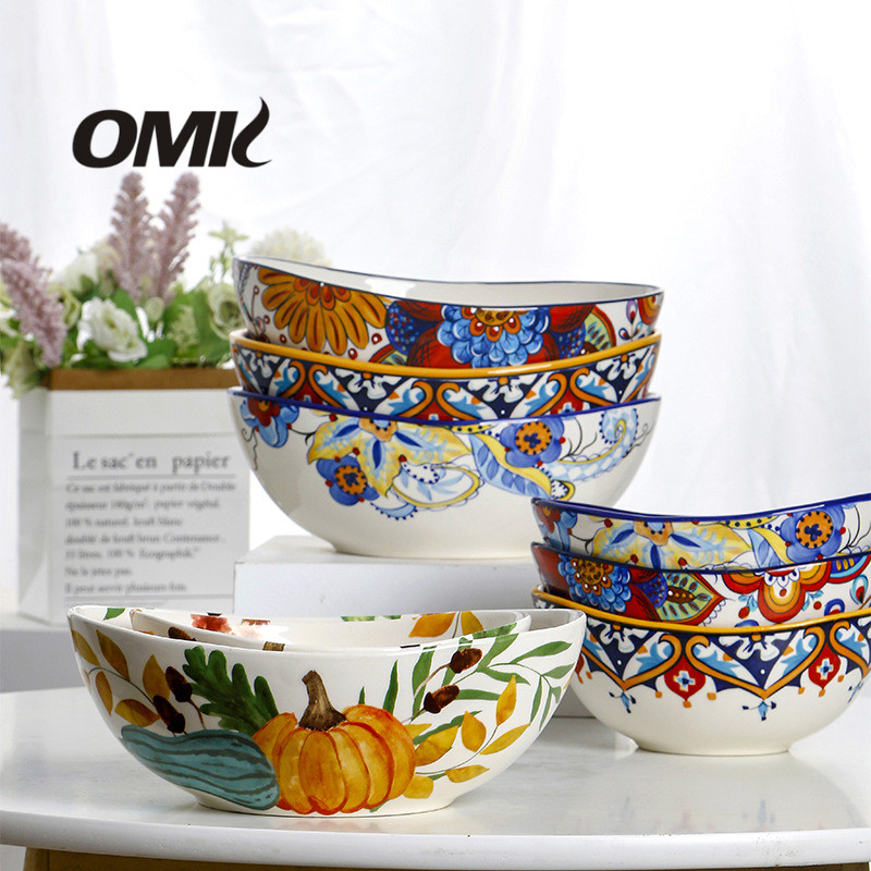 OMK Red Luca Series Ceramic Boat salad bowl