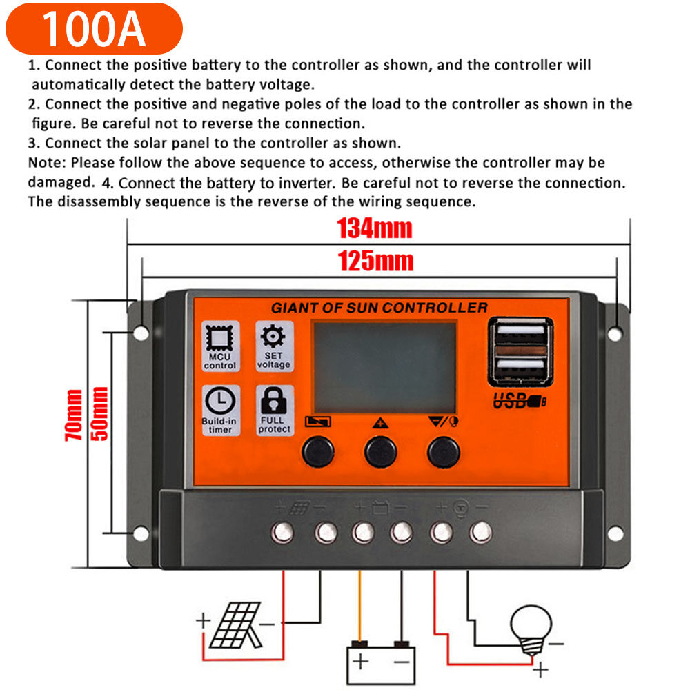 MPPT/PWM Solar Panels Battery Charge Controller 10A 30A 60A 80A 100A Automobile Solar Panel LED Display Dual USB 5V Charging Regulator Equipment