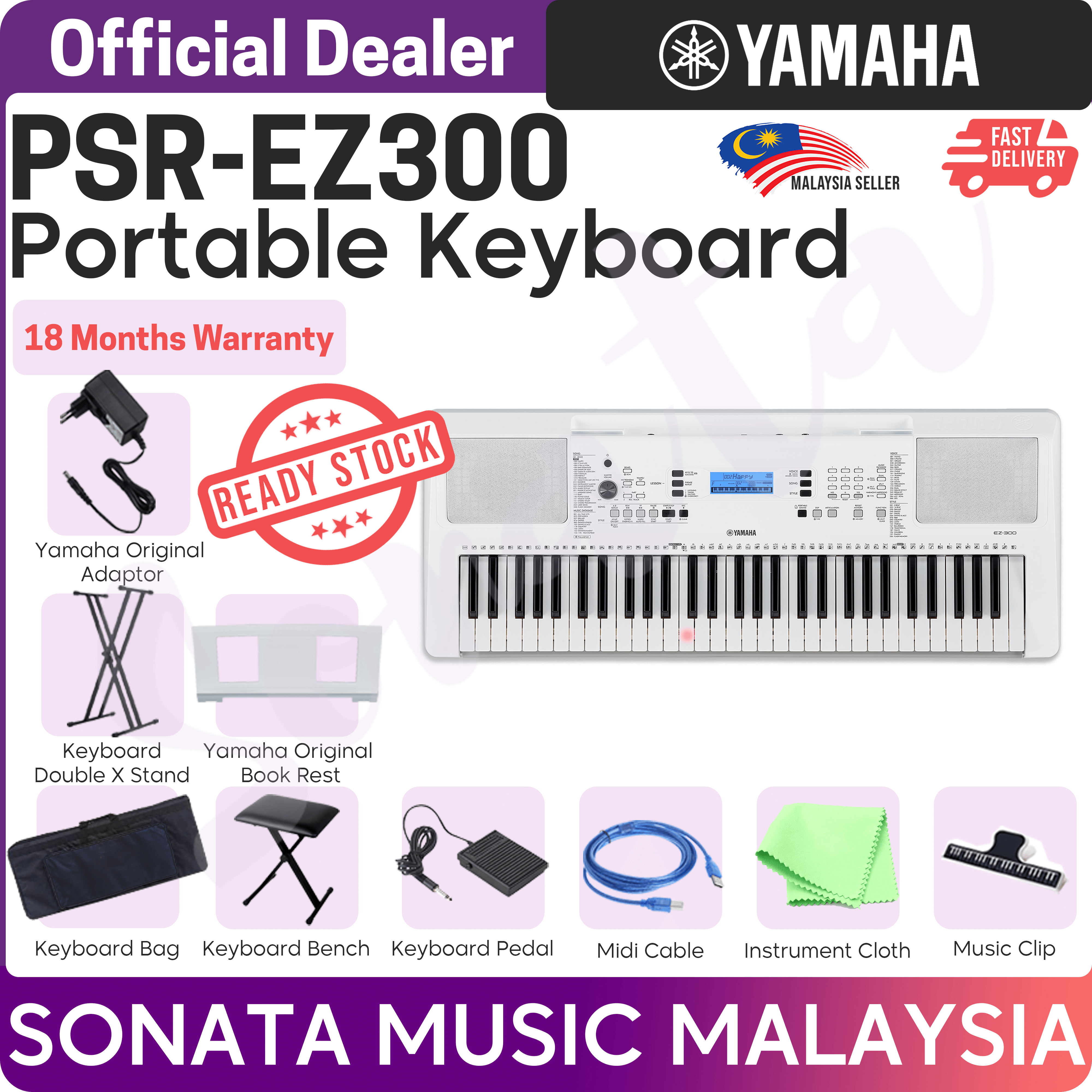 yamaha ez300 portable keyboard with stand and bench