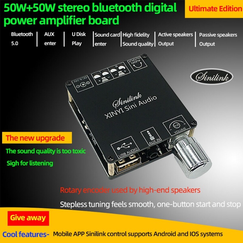 Home Passive Amplifier Speakers Bluetooth Board Module Amplifier 3.5mm AUX Bluetooth 5.0 Amp 50W+50W