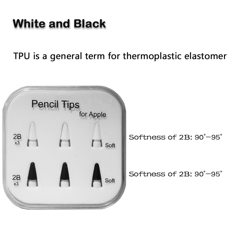 Pencil Tips For Suitable For Apple Pencil 1St / 2Nd Logitech Crayon, 2B Soft Double-Layered Ipad Pencil Tip, White & Black Stylus Nib