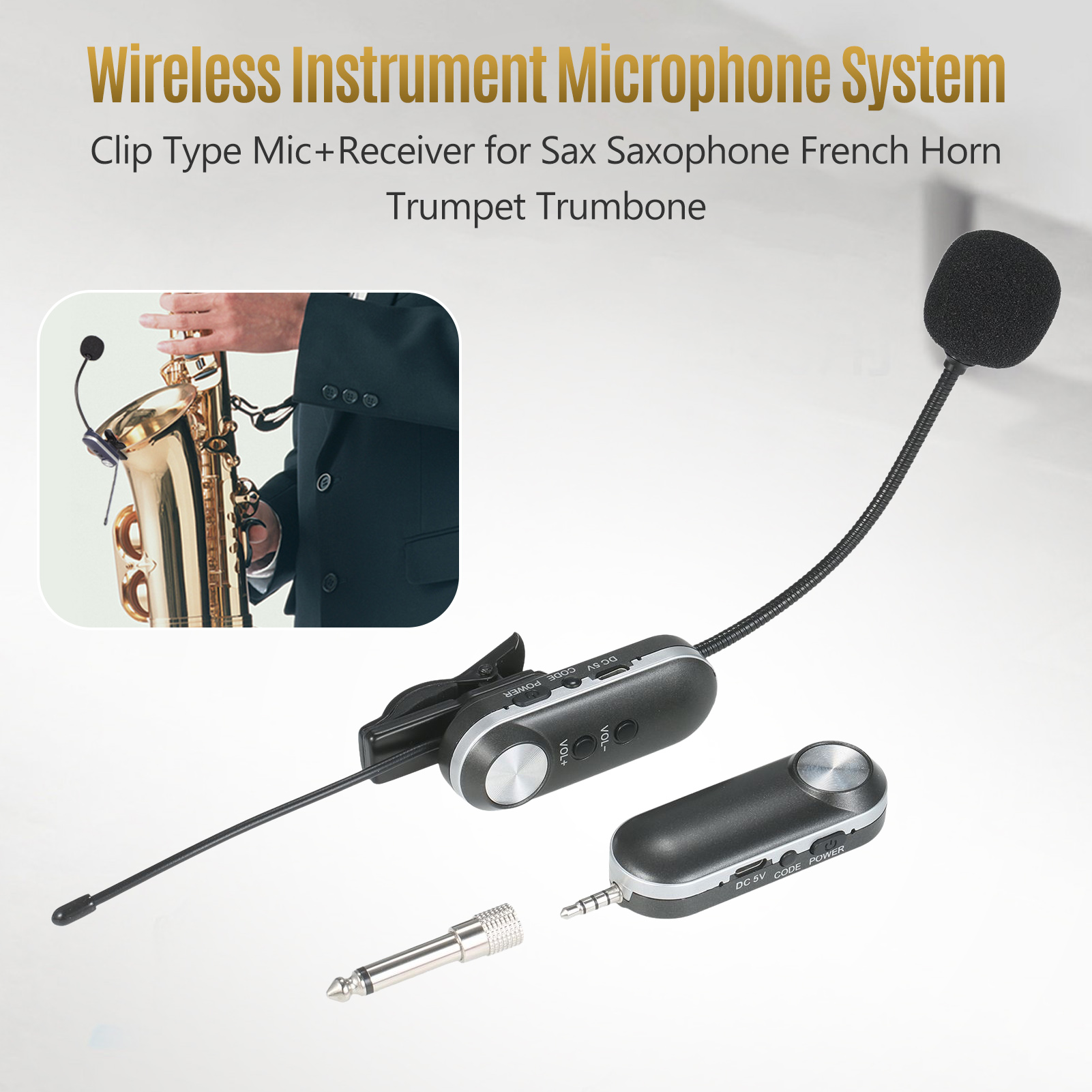 keykits-Headset Wireless Microphone Instrument Mic Omni-directional Hifi Microphone Wireless Instrument Microphone System Receiver & Transmitter UHF Clip Type Mic+Receiver for Sax Saxophone French Horn Trumpet Trumbone