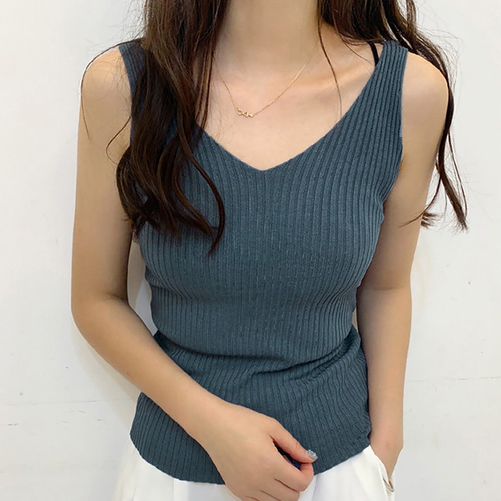 Long Fashion Knitted Sexy Women Sleeveless Casual Vest V Neck Ladies