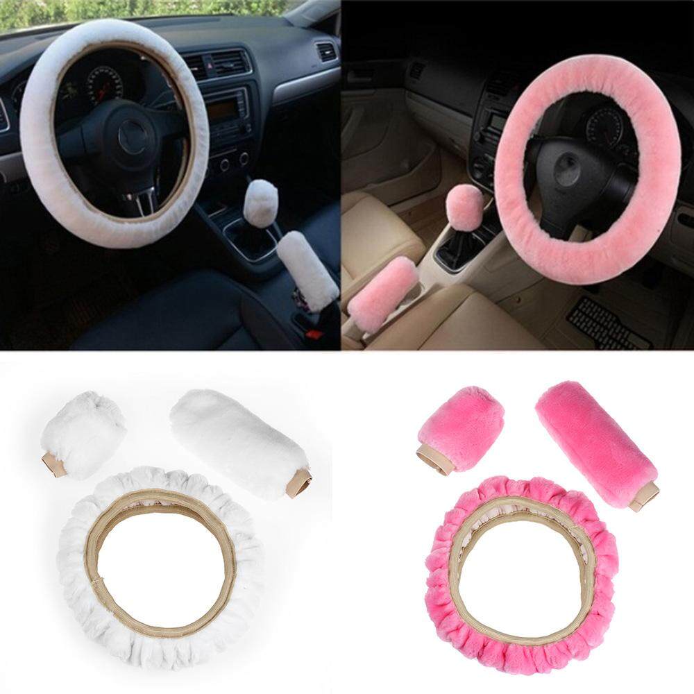 Warm Fur Steering Wheel Cover Handbrake Case 3Pieces//Set Car Soft Wool