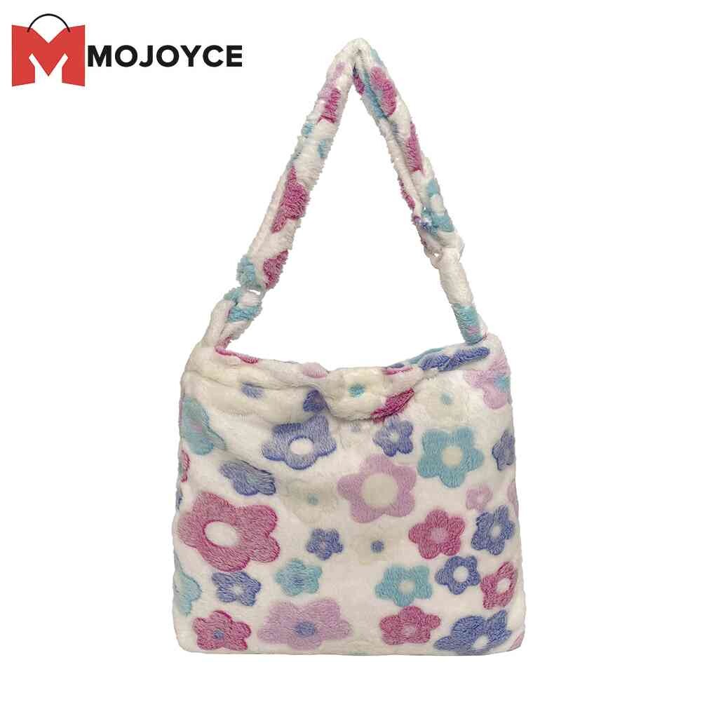 MOJOYCE Cute Women Plush Floral Print Shoulder Messenger Bag Large Shopping Handbag
