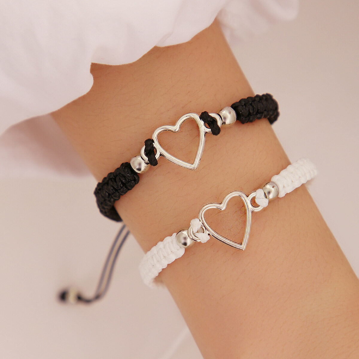 48 Pieces Heart Matching Bracelets for Friend Heart String Bracelet Heart Friendship Bracelets Matching Bracelets for Couples Black Adjustable