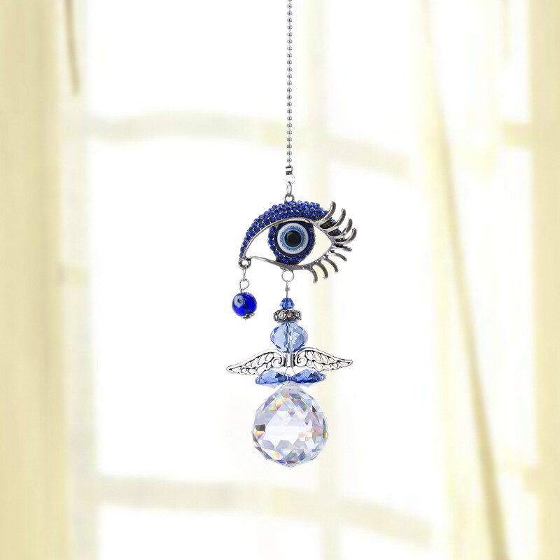 Hanging Crystal Angel Suncatcher Blue Evil Eye Protection and Good Luck Charm Chandelier Lamps Pendant