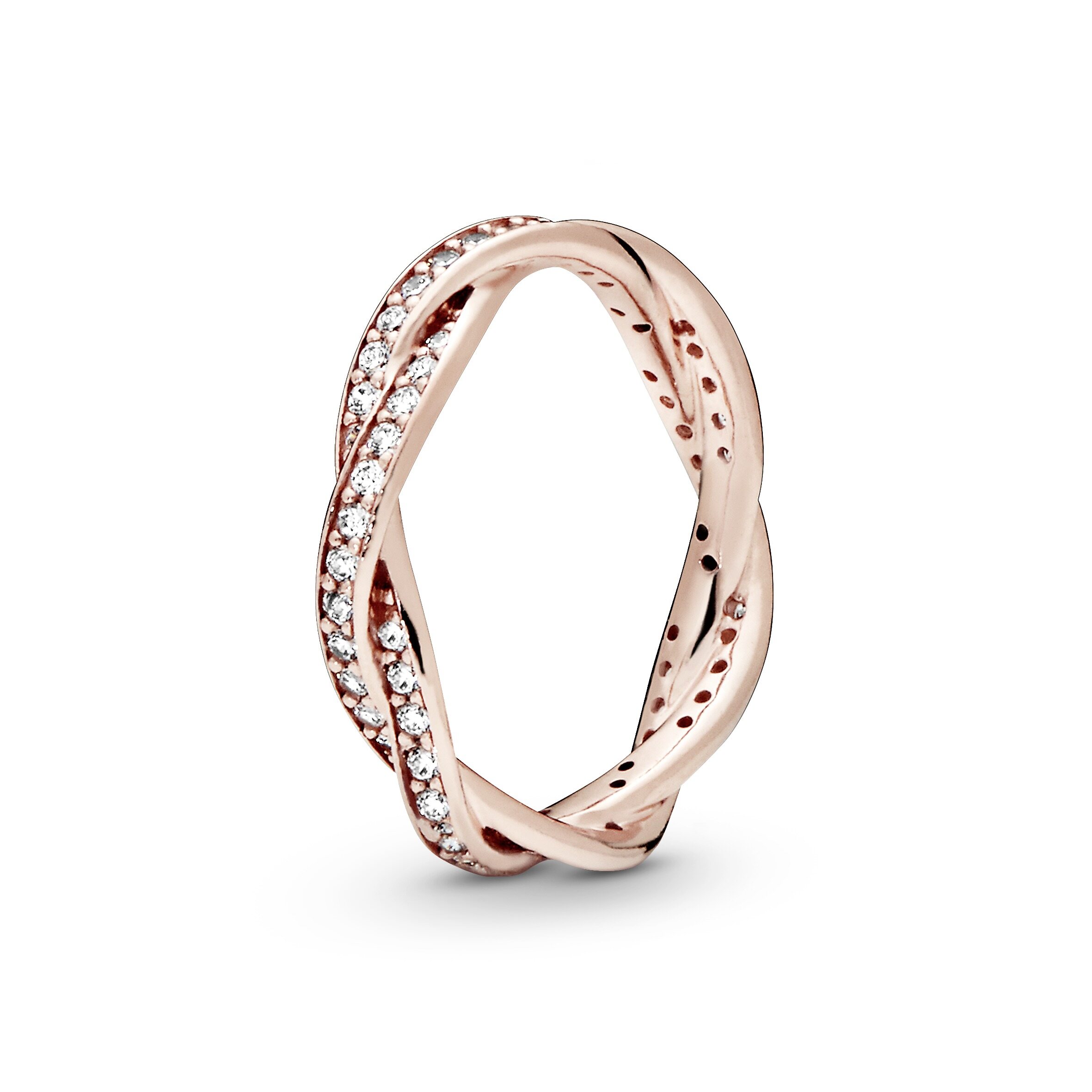 2021 Original Pandoras Rose Sparkling Twisted Lines Ring