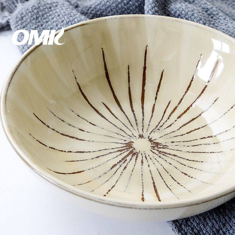Omk Nhật Bản phong cách cổ điển đồ đá 8 inch bát đựng sa lát 850ml nhà Bộ đồ ăn bằng gốm thiết lập