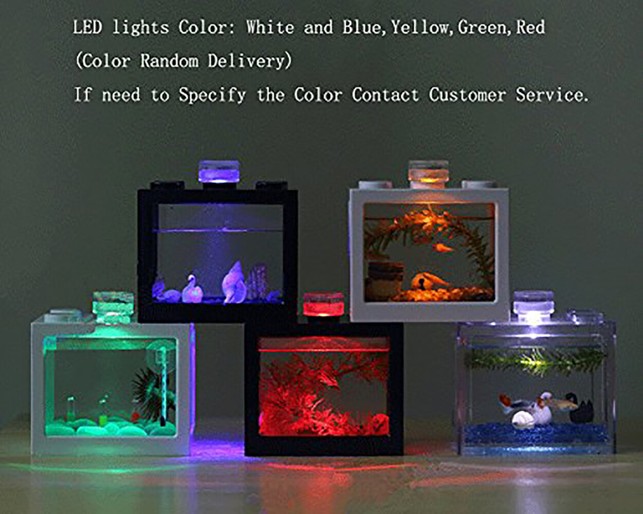 OMEM Mini Fish Tank, Desktop Micro-Landscape LED Fish Tank Building ...