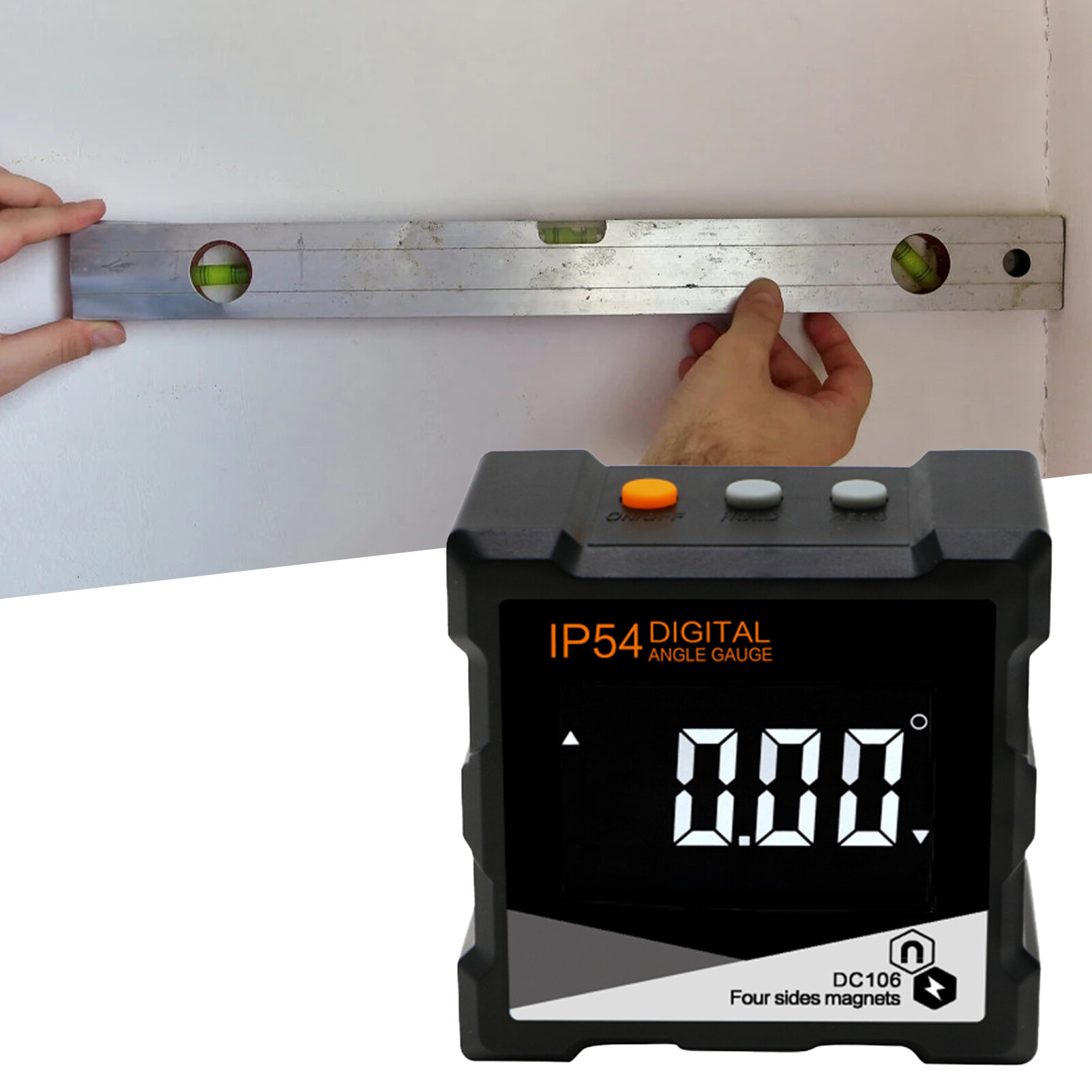 Farfi Digital Angle Protractor High Precision Strong Suction LCD Display Screen IP54 4 x 90 Degree Four-side Magnets Bevel Meter for Manufacturing Useful Digital Angle