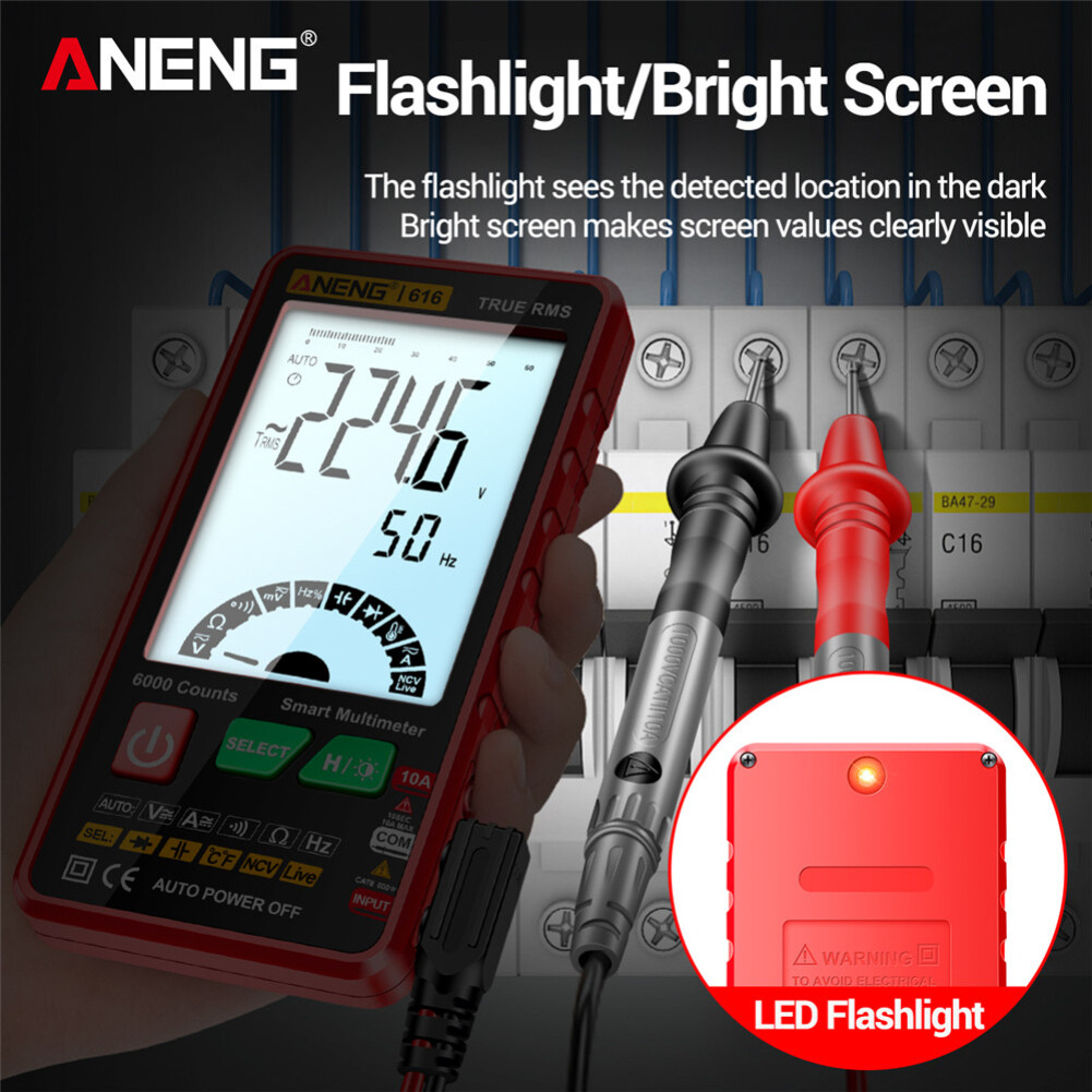Fdikou ANENG 616 Large Screen Backlight Digital Multimeter 6000 Counts Ultra Thin Intelligent AC DC Voltage Current Multímetro TestTool