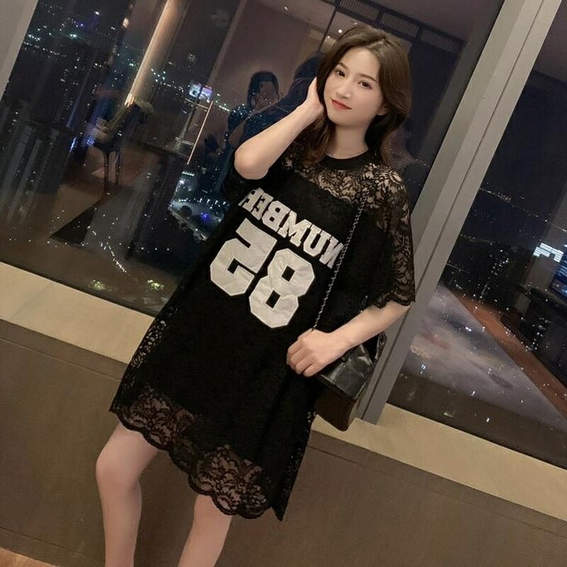2020 Mùa Hè Guimi Nạp Rất Cổ Tích Của Nước Pháp Thích Hợp Kiểu Lửng Dáng Suông Rộng Tay Ngắn Ren Xuyên Thấu Đầm Nữ Mùa Hè