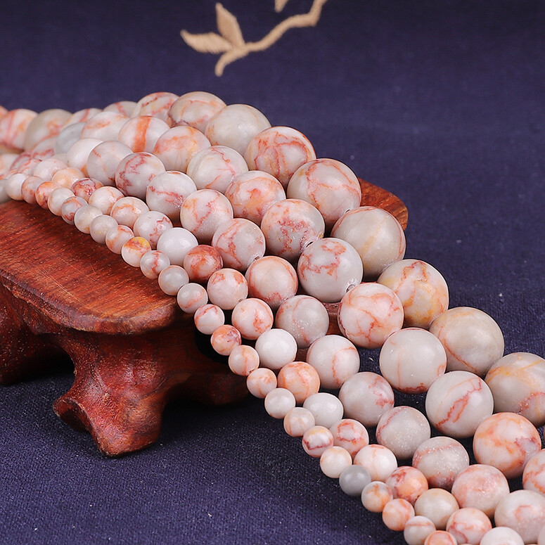 Natural Stone Round Beads 4/6/8/10/12MM Red Network Stone Beads For Jewelry Making DIY Couple Bracelet Necklace