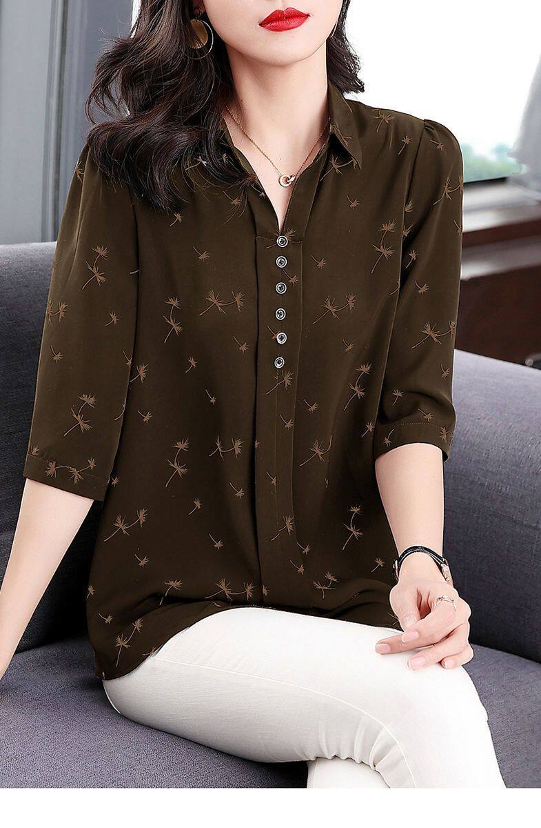 【SW】Large Chiffon Shirt 3/4 Sleeve Top