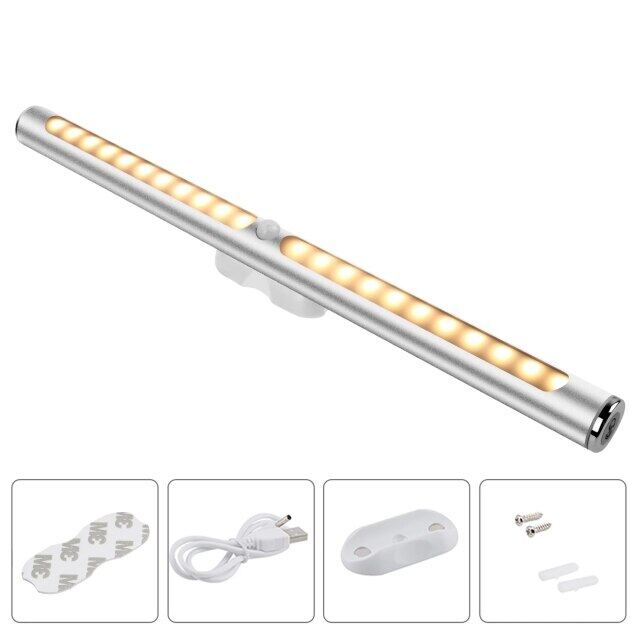 ไฟติดใต้ตู้กับข้าว PIR เซ็นเซอร์ตรวจจับการเคลื่อนไหว22 LEDs Night Closet สำหรับห้องครัวตู้เสื้อผ้าในห้องนอนบันไดกำแพงโคมไฟ USB ชาร์จได้