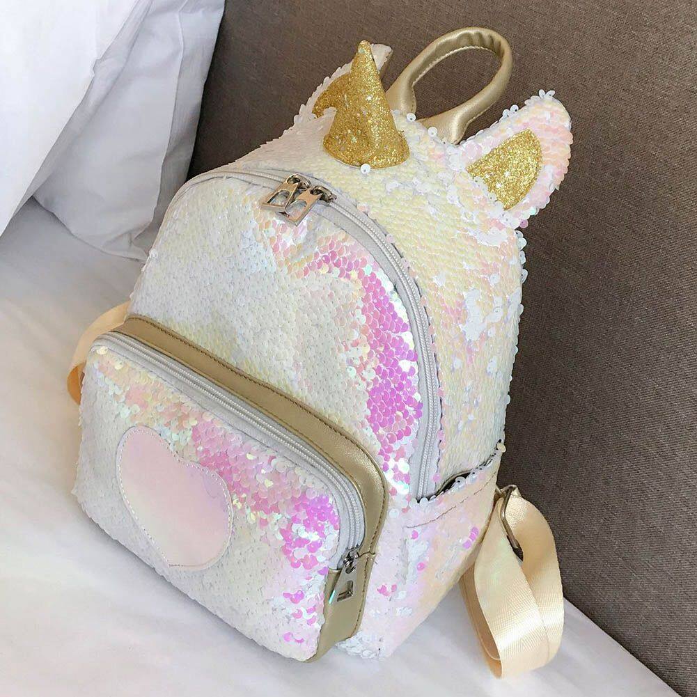 Dream Room Women Sequins Cartoon School Backpack Fashion Lady Satchel Girls Student Travel Shoulder Bag Black