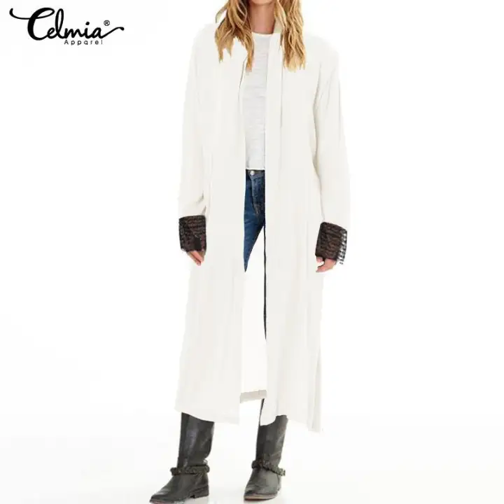 Celmia Women Open Front Loose Casual Long Full Length Cardigan