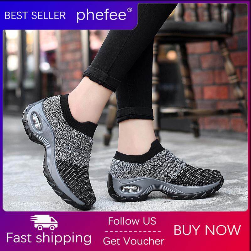 Phefee Women Causal Shoes Lady Outdoor Sport Shoes 2019 New Sneaker No Shoelaces Air Cushion Rocking Shoes