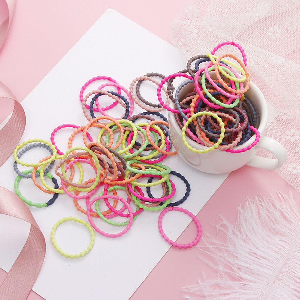 LM 50pcs/pack 3cm Women Girls' Elastic Hair Band Hair Tie Hair Band Hair Elastics Colorful Hair Ties Ropes Scrunchy Ponytail Rubberbands Tie Gum Accesorios Pelo