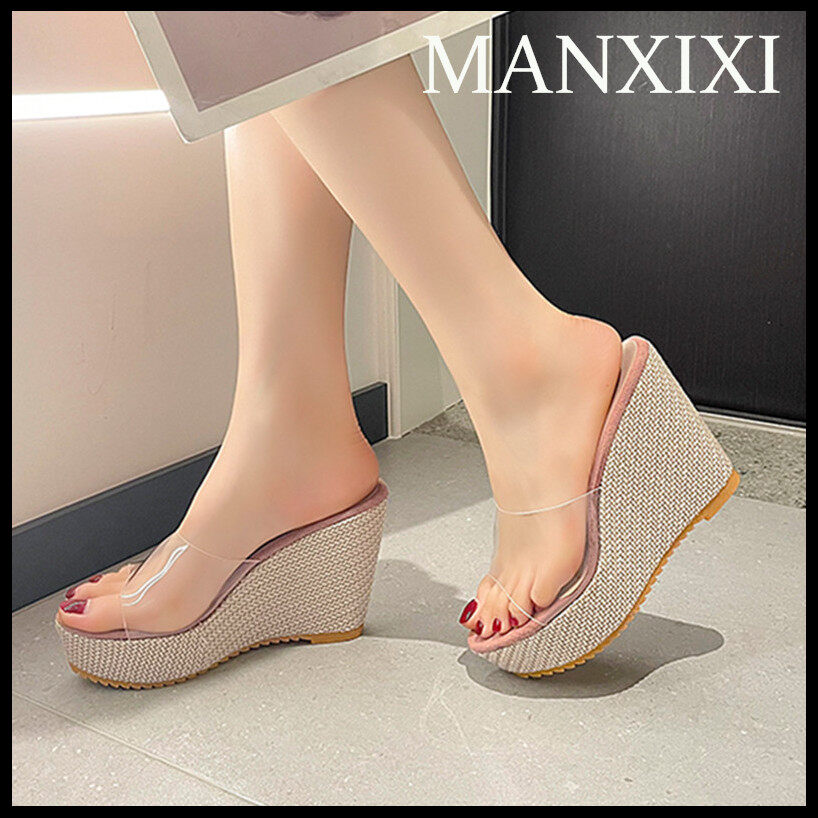 MANXIXI Thời Trang Phụ Nữ Nêm Giày Cao Gót 4.33 Inches Đẹp Trong Suốt Sexy