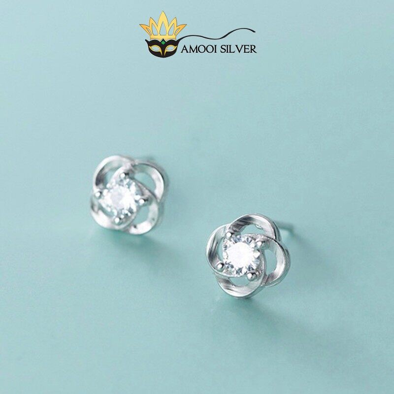 Bông tai bạc s925 hoa mai ngọc ngà - amooi silver ab94