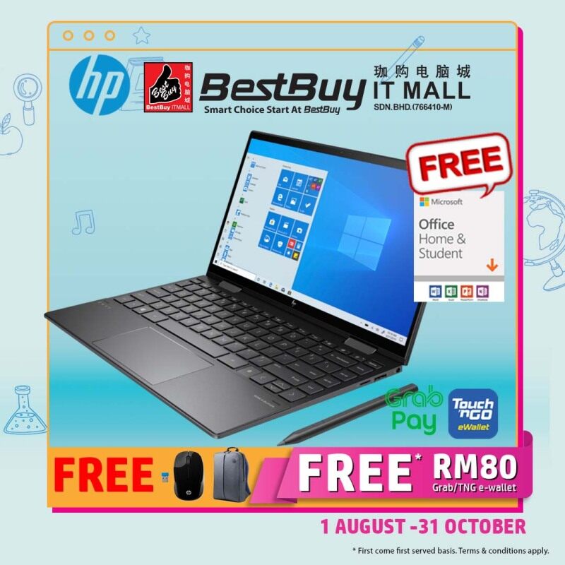 HP ENVY x360 13-ay0043AU 13.3 FHD Touch Laptop Nightfall Black ( Ryzen 5 4500U, 8GB, 512GB SSD, ATI, W10, HS ) Malaysia