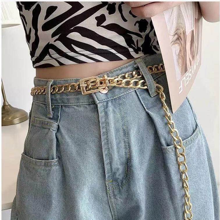 Women Metal Belt Female Waist Chain Female Decorative Dress Jeans Chain Cool Trendy Punk Gold Thin Chain Belt