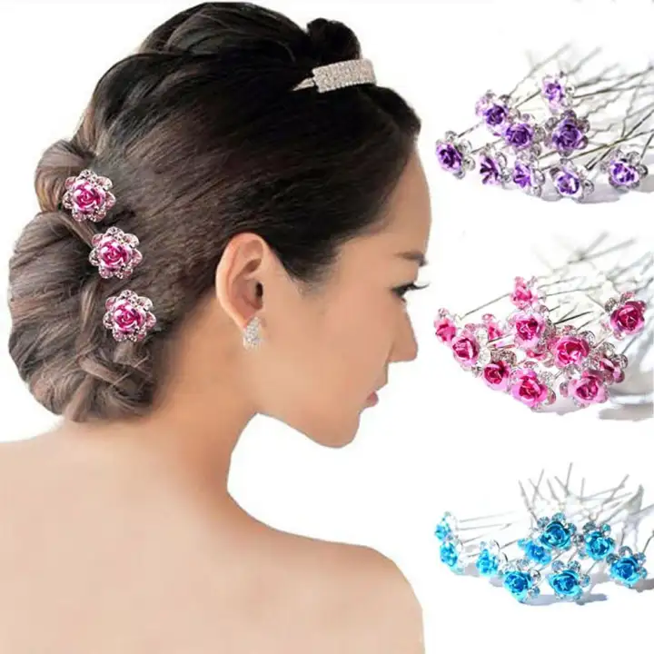20pcs Bridal Wedding Crystal Diamante Rose Flower Hair Pin Hair