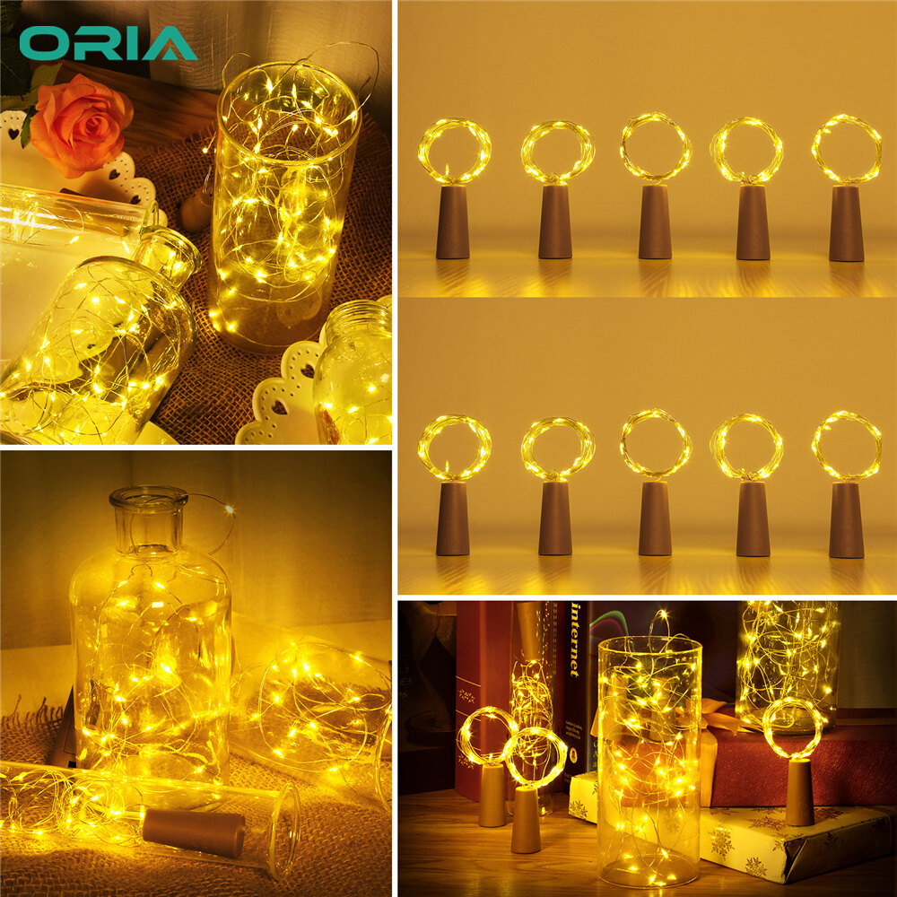 ORIA 10 Gói Đèn Nút Chai, Đèn Thần Tiên Dây Đồng 2M 20 LED Hoạt Động Bằng Pin, Đèn Dây Màu Trắng Ấm Để Tự Làm, Phòng Ngủ, Tiệc Sinh Nhật, Đám Cưới, Trang Trí Lọ