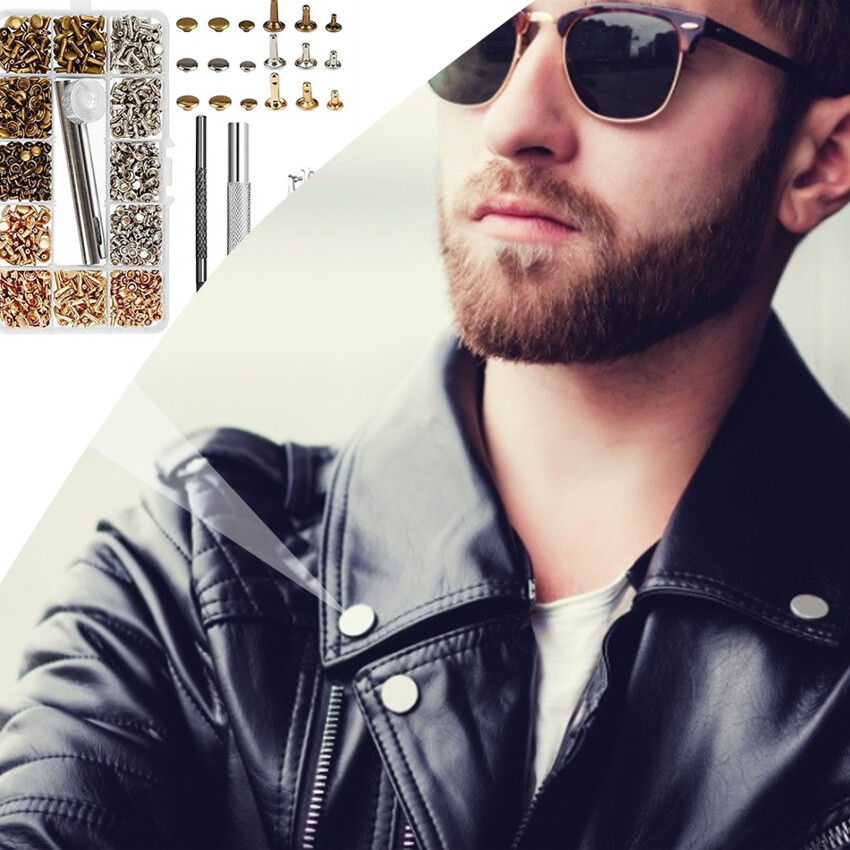 300pcs Boxed Metal Double-Hat Rivets Double-Sided Rivets Leather Clothing Crafts Fixing Tool