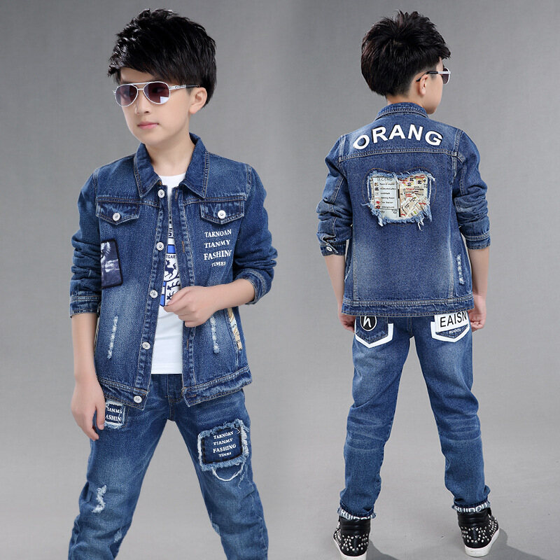 Fashion Teenage Boys Denim Clothes Set Autumn Children Jeans Coat and Pants Autumn Baby Boys Cotton Sport Suits 10 12 Years New YORCHID
