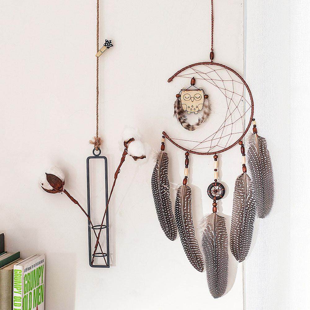 Senteniced 1X Dream Catcher Có Lông Bằng Gỗ Cú Treo Tường Trang Trí Vật Trang Trí Quà Tặng