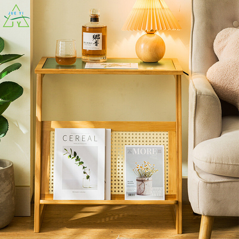 KS Side table small coffee table, bedside table, sofa side table, glass small house, square tea table, Japanese mini corner table